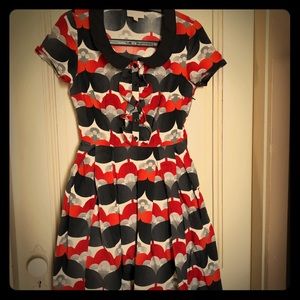 ModCloth patterned dress with Peter Pan collar.